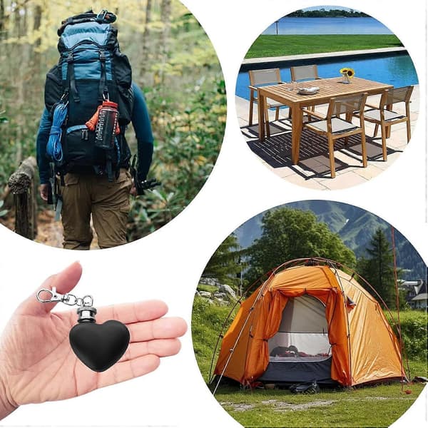 Mini Hjerteformet Lommelærke 30 ml Rustfrit Stål Lækagesikker Nøglering til Rejser Camping