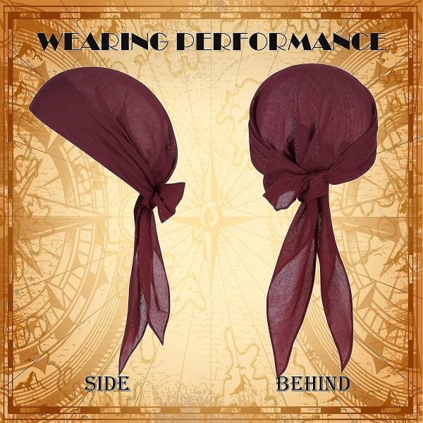 Halloween Pirat Kostume Mænd Kvinder Pirat Bandana Hat Talje Bælte Hovedtørklæde Renaissance Tilbehør Cosplay Wine Red