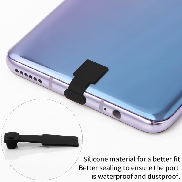3-pak antistøvstik til USB C Type C-port, Silikone-antistøvstik til Type C-telefon, Anti-støvstik med aftageligt klæbemiddel, sort