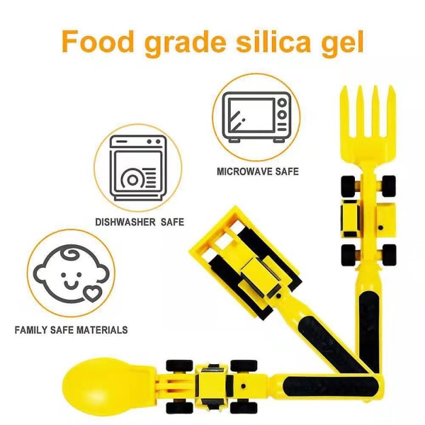 Konstruktionstema Bestickset - Grävmaskin och Bulldozer Design Barn Tallrikar och Gafflar Rolig Leksak