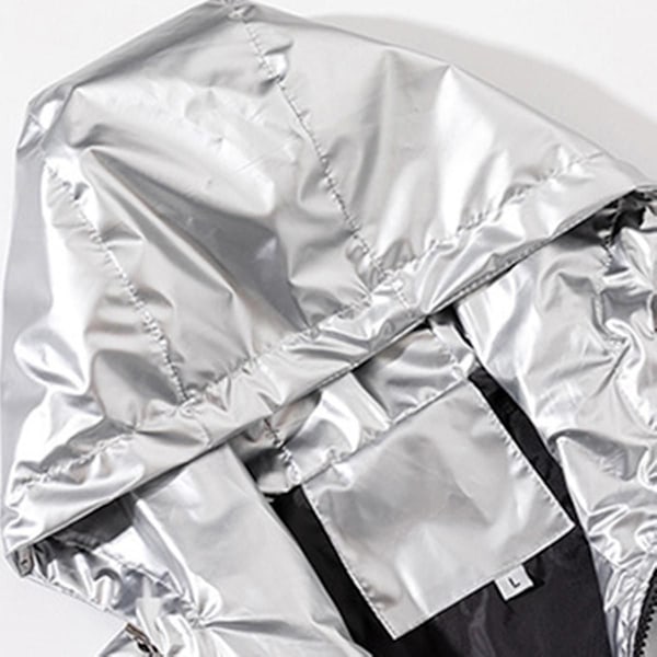 Sliktaa Miesten Kiiltävä Vedenpitävä Hupullinen Takki Silver XL