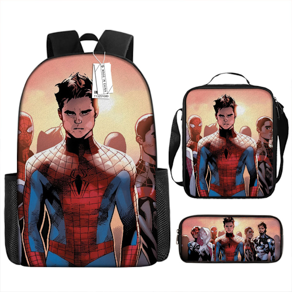 Spider-Man -reppu, koulukassit, kynäkotelo ja lounaskassi, kolmen osan setti
