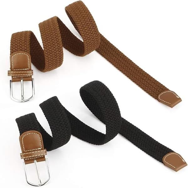 2-pack flätade bälten för kvinnor, stretchiga canvasremmar, herr