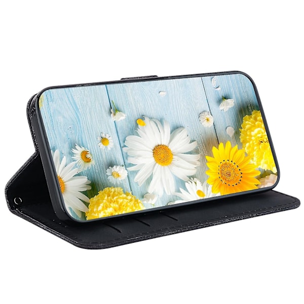 Kotelo Oppo A74 4g Kohokuvioitu Lily Käännettävä Lompakko Premium Pu Nahkakansi Korttipidikkeellä Yhteensopiva Oppo A74 4g:n Kanssa Black