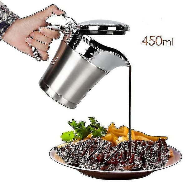 Premium Termokande til Sovs i Rustfrit Stål, Dobbeltisoleret Elegant Sølv Termokande til Sovs, Saucekande, Perfekt til Middagsselskaber