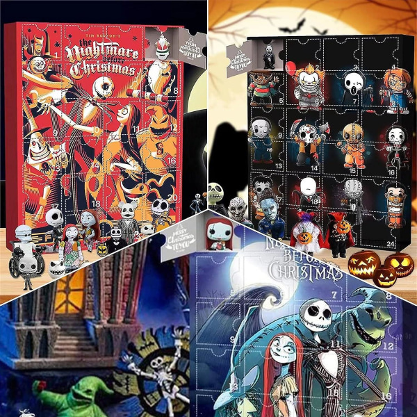 Skräckfigurer Adventskalender 2023 för barn - 24 dagar Halloween-kalender Nedräkning Läskig Halloween-docka Samlarfigurer Present, 24 st Nightmare Bef