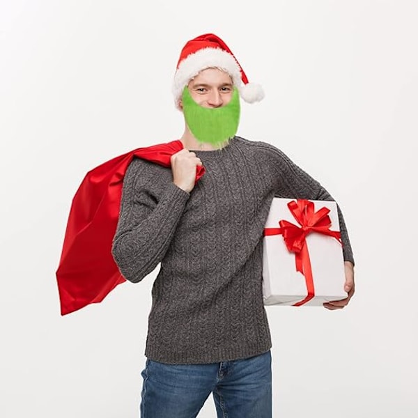 Grinch-skägg Jultomteluva med Gröna Luddiga Vantar Grinch-mask Handske Julparty Cosplay Kostymtillbehör