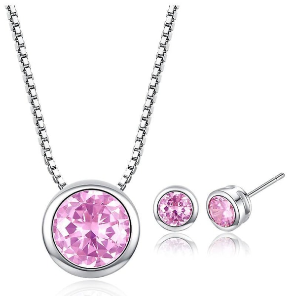 Mode smykkesæt Runde krystal øreringe og halskæde smykkesæt (pink)