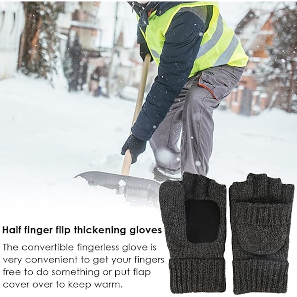 Vinter Fingerless Stickade Vantar Ull Termisk Isolerad Konvertibel Vantar Flikskydd för Kvinnor och Män (Mörkgrå)