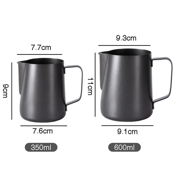 350/600 ML mælkeskummende kande mat sort drypfri tud Rustfrit stål Latte kaffekop mælkekaffe Espresso Cappuccino Latte Art Cup Køkkenværktøj 600ML