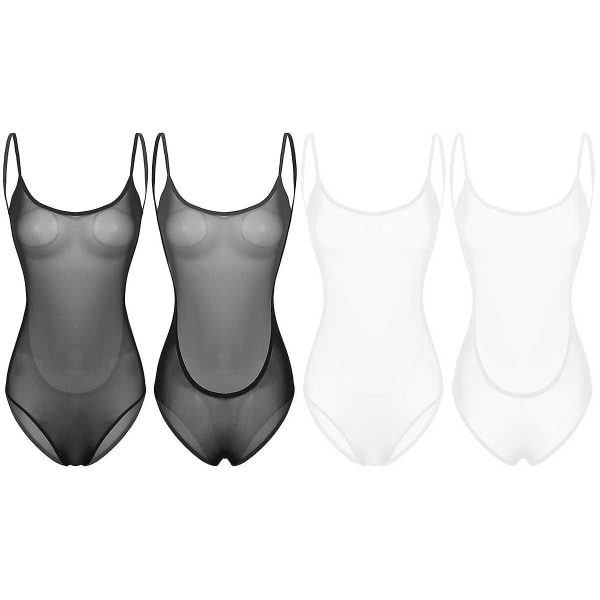 Naisten seksikäs alusvaatteet nallekissapuku läpinäkyvä läpinäkyvä mesh spagettihihnat Selkänojaton läpinäkyvä Bodycon Bodystocking Body Black One Size