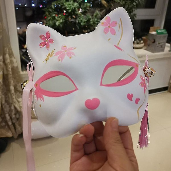 Rosa körsbärsblommor rävmasker Anime Cosplay japansk halv ansikts kattmask Masquerade Festival Kabuki Kitsune masker fest rekvisita