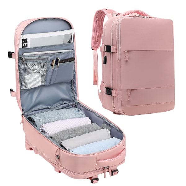 Rejsetaske til flykabine 45x36x20 til Vueling, EasyJet, Ryanair Vandafvisende og Rummelig Bagage (2210-001 1288 2350 D7) Rosa 002