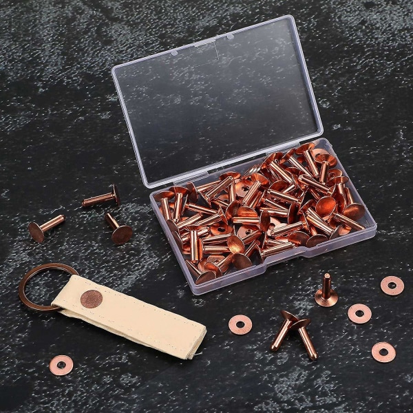 100 sarjaa kupariniitejä ja purseet aluslevyt nahka kupari niittikiinnitys kauluksiin Nahka DIY Craf Red copper color