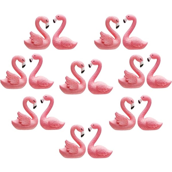 16 stycken Mini Flamingo Miniatyrfigurer Fairy Garden Miniatyr Mossa Landskap DIY Ornament Tillbehör (2 stilar), Tårtdekoration, Mikrolandskap