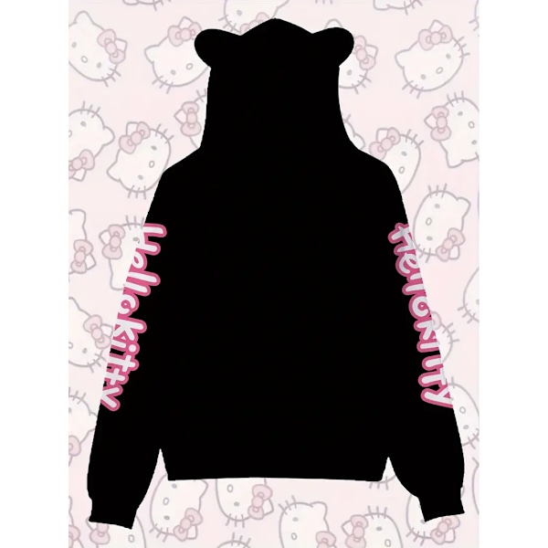 Hoodies med tecknad film, avslappnad stickad tröja med fickor, vuxna långärmade hoodies, lämplig för gåvor och samlingar A black L