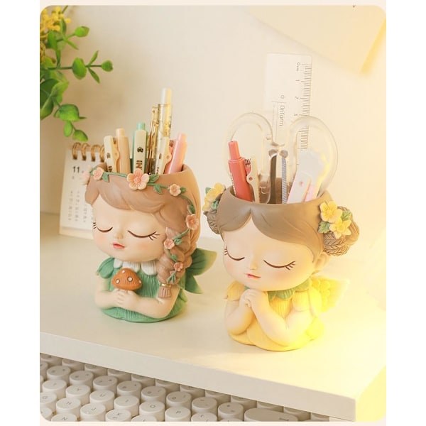 Tegneserie Elf Pige Blyantholder Blyant Pot Makeup Børsteholder Pot Skrivebord Pen Organizer (A)