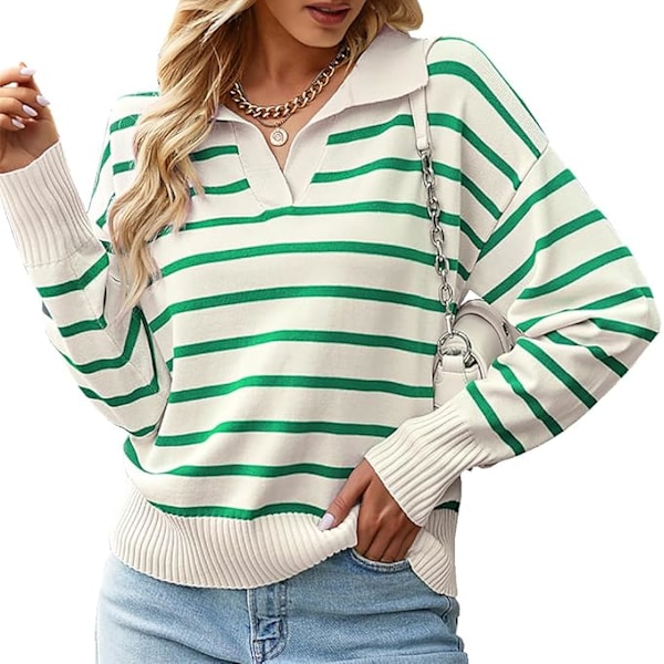 Dame Cardigan Sweatshirt Jumper Stribet Langærmet Efterår Vinter Streetwear Green XL