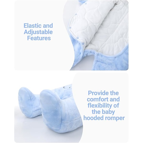 Baby Hooded Rompers Flanell Vinterkläder Footed Rompers Långärmade Jumpsuits för 0-12 månader Blue 0-3months