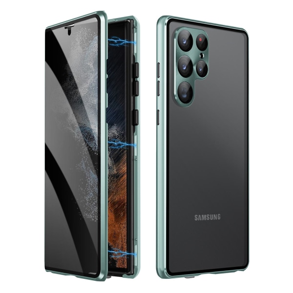 Anti Peeping Case for Samsung Galaxy S23 Ultra, Anti Spy Screen, Anti Peep Magnetic Adsorption Metal Bumper For S23 Ultra green