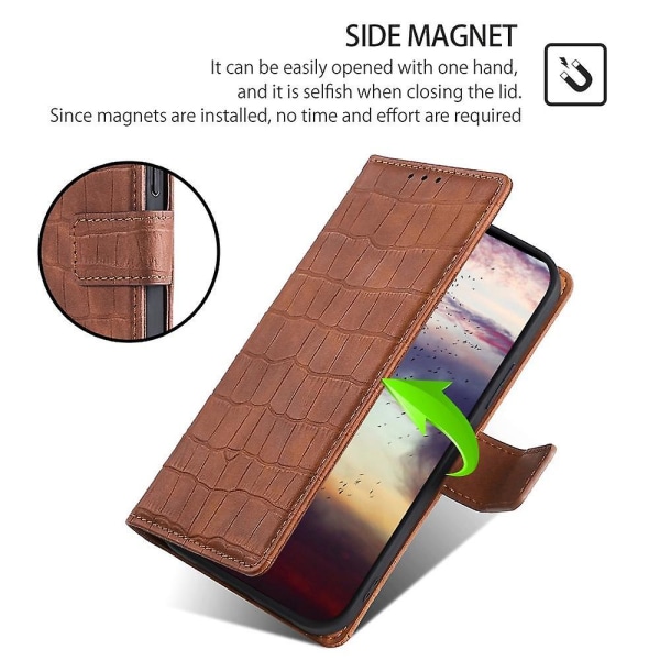 Krokodille Tekstur Pung Stativ Etui til TCL 40R 5G, Hud-følelse PU Læder Mobiltelefon Cover Brown Style C TCL 40R 5G