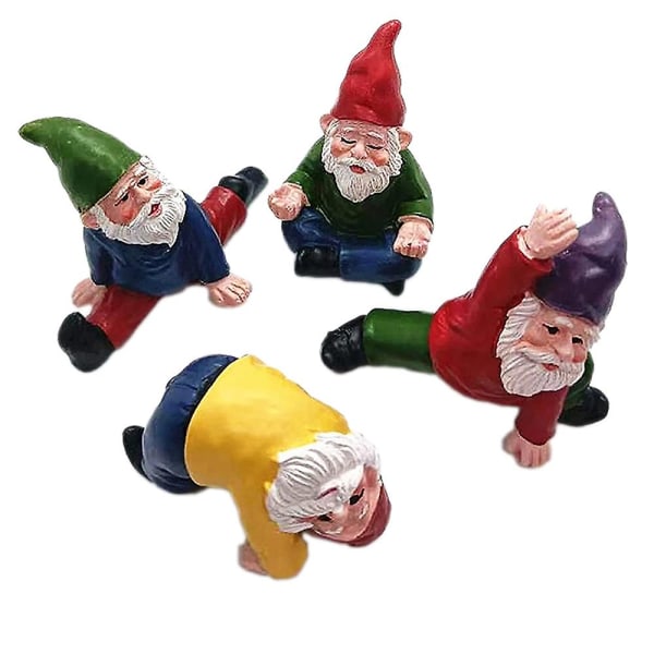 4st roliga trädgårdstomtar, Yogadvärgträdgårdsprydnader, Fairy Garden Gnome Accessoarer Miniatyr Dec as shown