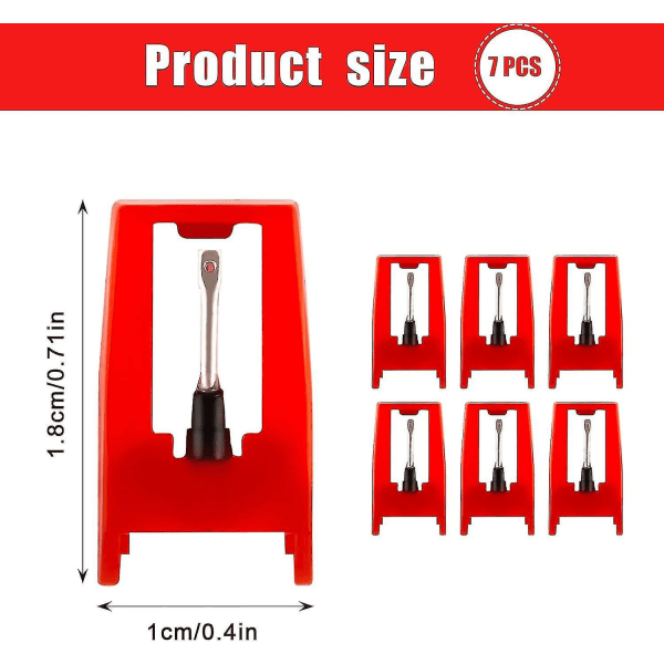 7 kpl:n levysoittimen neula - Vaihtoneulat vinyylilevyille (punainen)