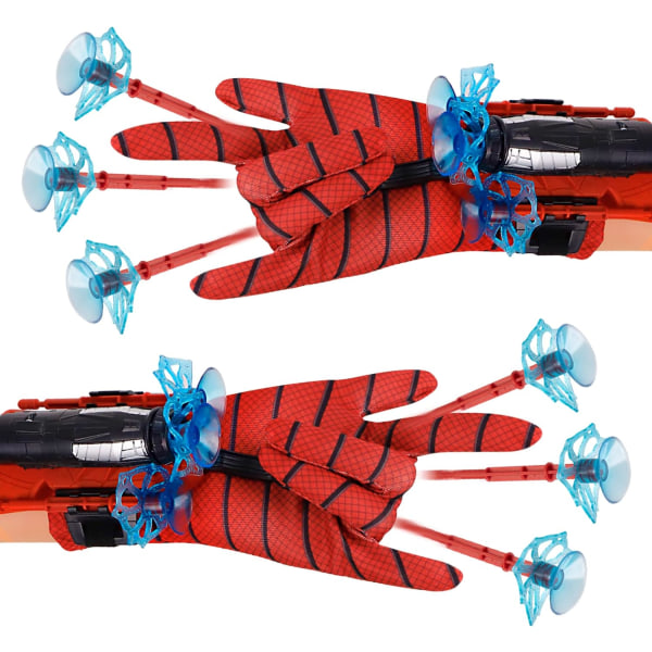 2 set Spider Web Shooter, Spider Launcher handledsleksaker Set innehåller 2 handskar, 2 launchers, 12 sugkoppdart