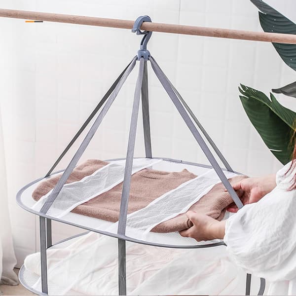 3-tier drying rack for sweaters, hanging clothes dryer, laundry net drying rack, foldable Grey