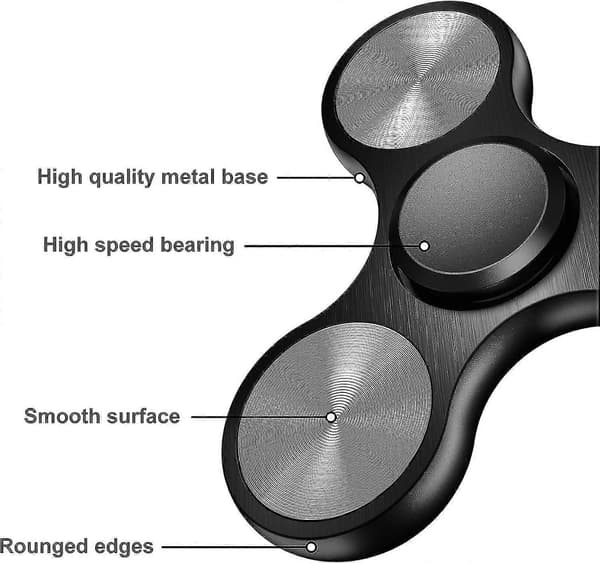 Fidget Spinner-legetøj i rustfrit stål - højpræcision til stresslindring Black