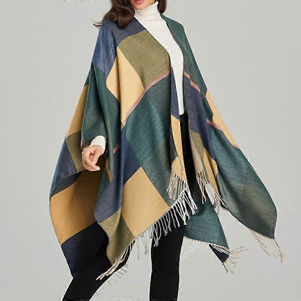Poncho-kapper med kvast Klassisk sjal-omslag Cardigans Løs åben front Elegant tæppe til kvinder E