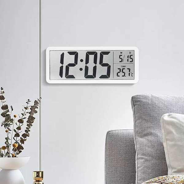 Digital Wall Clock LCD Digital Wall Clock With Time Temperature Date Display Battery/USB Powered Desk Clock For Bedroom Kitchen Black