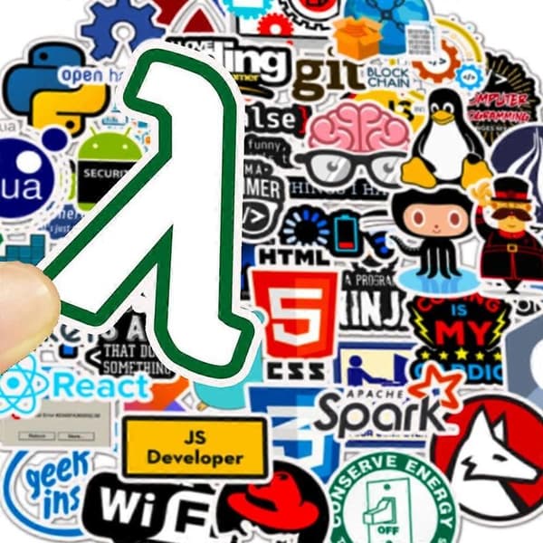 50 vanntette programmeringsspråk-klistremerker.