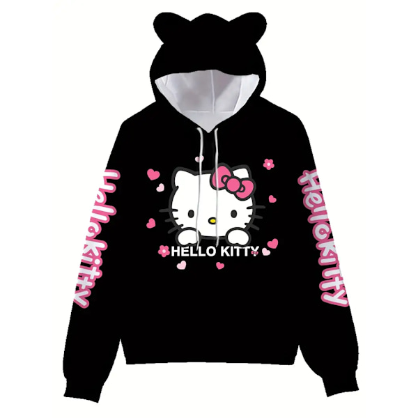 Hoodies med tecknad film, avslappnad stickad tröja med fickor, vuxna långärmade hoodies, lämplig för gåvor och samlingar A black M