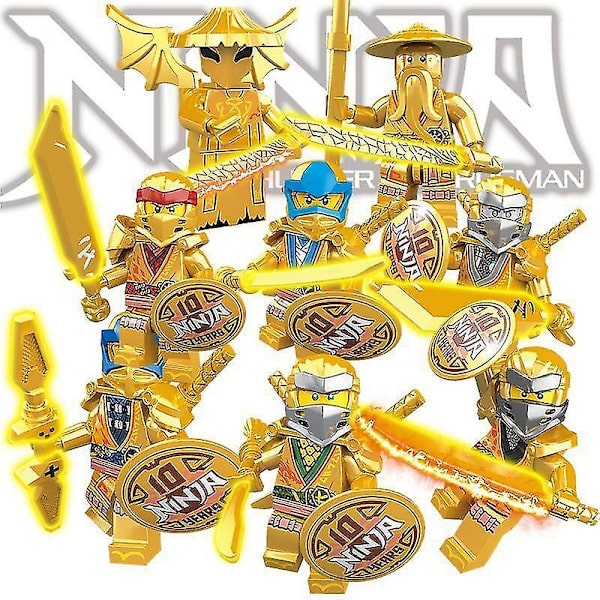 1mor 10th Anniversary Gold Edition Ninja Motorcycle Masters Of Spinjitzu Jay Cole Kai Zane Lloyd Minifigurer Byggeklodser Kid Toy 8pcs