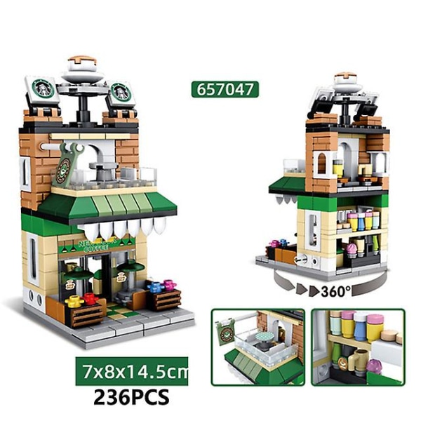 City Street View Series Mini Building Blocks Coffee Shop Convenience Store Model Building Blocks Assembly Toys Christmas Gift - Blocks - 47 no box