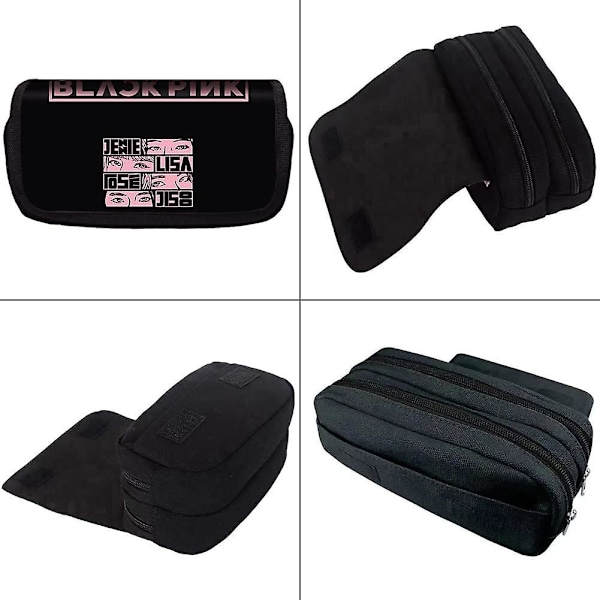 Blackpink Stor Pennfodral för Flickor och Pojkar, Stor Kapacitet Pennfodral med 3 Fack Pennväska Förvaringssäck Skolmaterial Organizer Makeup Kosmetik