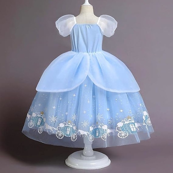 Princesskjole med Glitrende Gresskarbil for Små Jenter - Halloween Kostyme, Bursdagsfest Antrekk Blue (Dress Only) 100cm