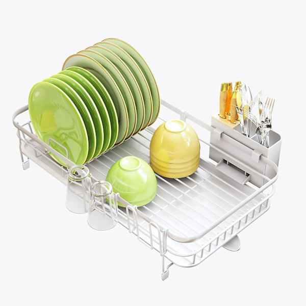 Oppvaskstativ, utvidbart (32,5 cm-54,6 cm) oppvaskstativ med redskapsholder koppholder
