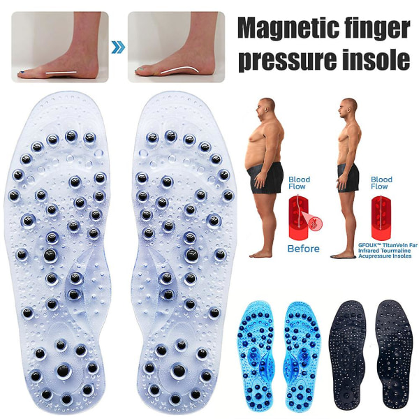 Fjärrinfraröd turmalin akupressur innersulor, magnetisk akupressur reflexologi innersula, fotmassager magnetiska innersulor (1 par) Transparent S