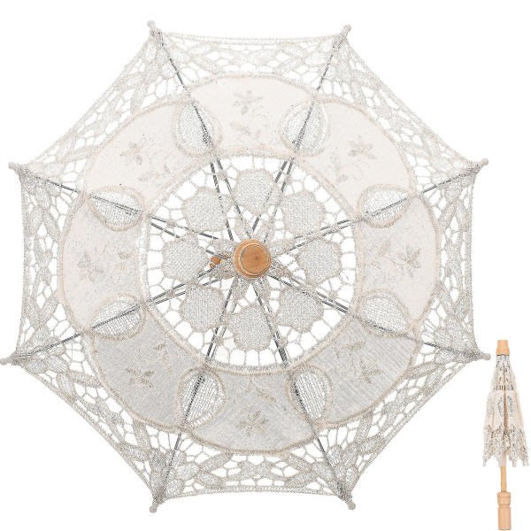 Otwoo Bryllups Dekorative Paraply Brud Blonde Parasol Broderi Paraply Ornament Beige