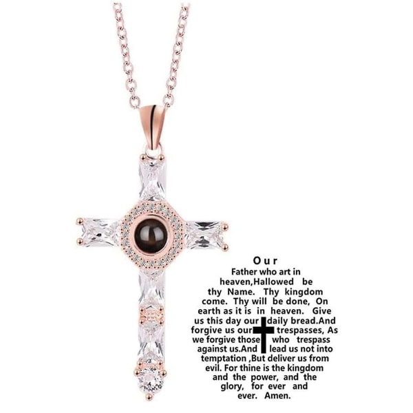 2pcs Cross Projection Necklace Choker Crystal Cross Lord's Prayer Cross Necklace For Friends Father's Gift