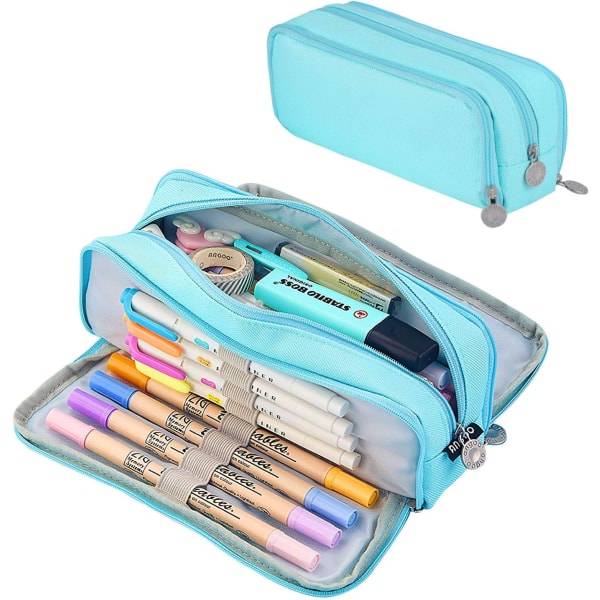 Case, case med stor kapacitet för pojkar, flickor, barn, skola, multifunktionsväska för pennor (blå)