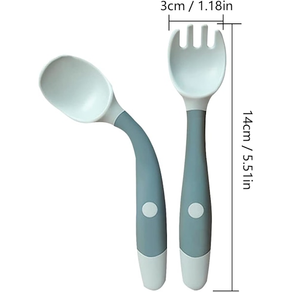 2 stk. Polypropylen skje og gaffel bestikk, fleksibel, ergonomisk, oppvaskmaskinsikker, for spedbarnsmatingstrening