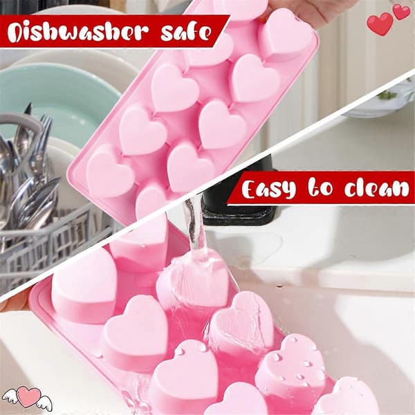 3-pak hjerteformede isterningbakker, hjerteisterningforme, Valentine silikoneforme til chokolade, slik, kagepops Pink