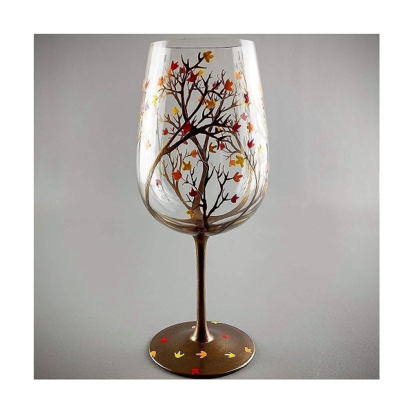 2kpl Autumn Tree Wine Glass - syksyn värit - lehdet punaiset, keltaiset, oranssit - käsinmaalatut - syksyn Lea As Shown