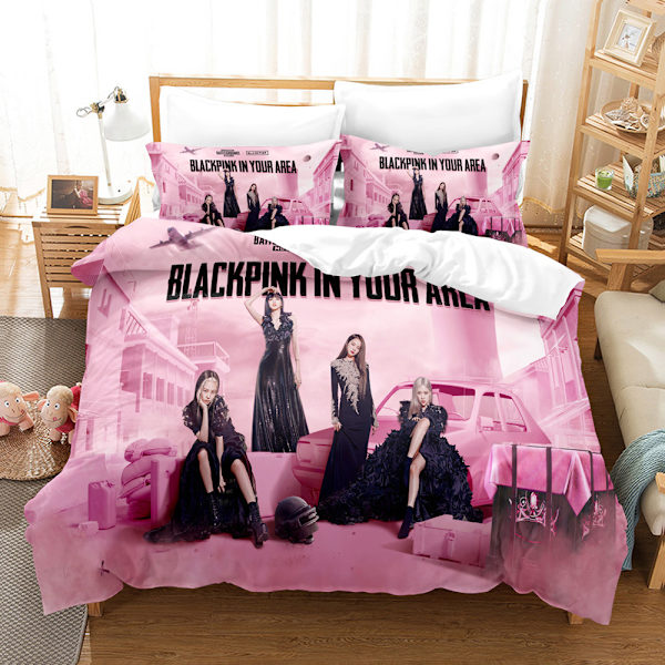 Blackpink 3D-tryckt Sängklädesset Täcke Sängöverkast Kuddfodral Barnpresent UK ENKEL 135x200cm E