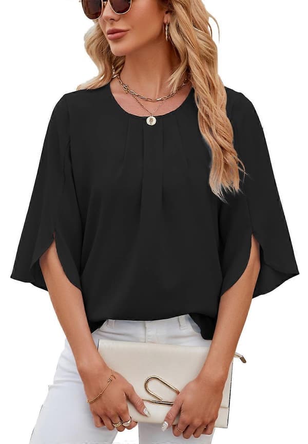 Damebluse, elegant V-hals, 3/4 ærmer, afslappede bluser, tunika toppe