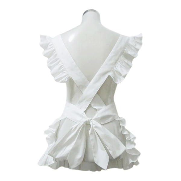Retro volangförkläde Tjusigt sött vitt förkläde för kök Matlagning Bakning Städpiga Kostym - 2023 XL