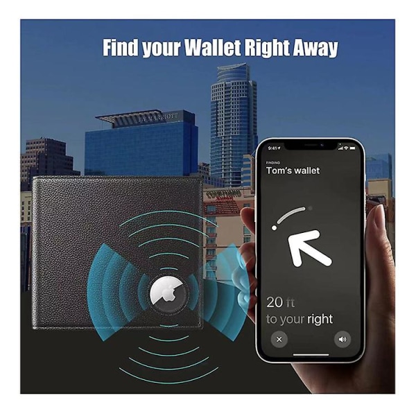 AirTag plånbok för män med pengarklämma, smal och minimalistisk, med RFID-blockeringsteknik, AirTag smart plånbok för män, svart, modern